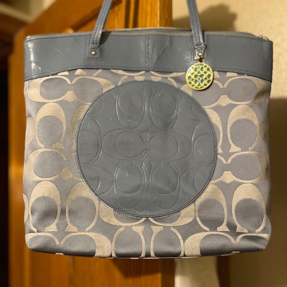 Authentic Coach Laura Baby Blue Large Tote No. F18335 Signature CC’s Monogram - Picture 1 of 14